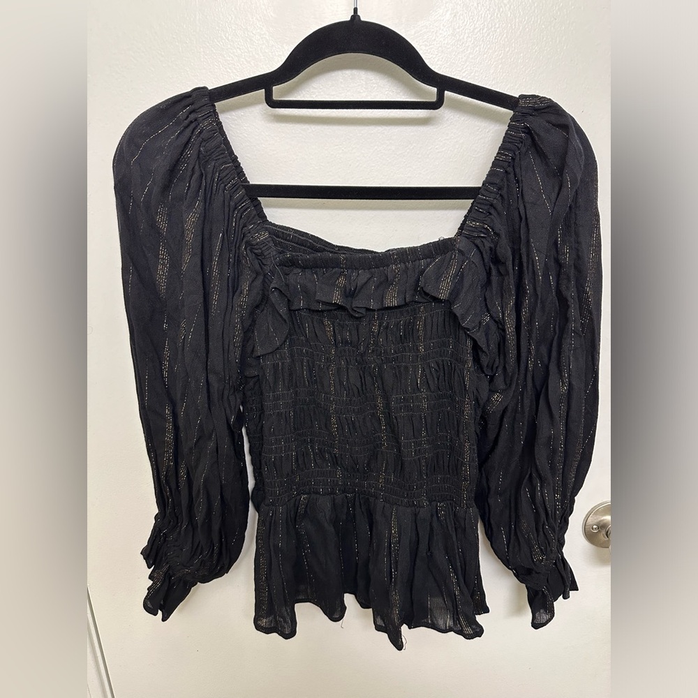 Francesca's Black & Gold Stripe Top, Size L